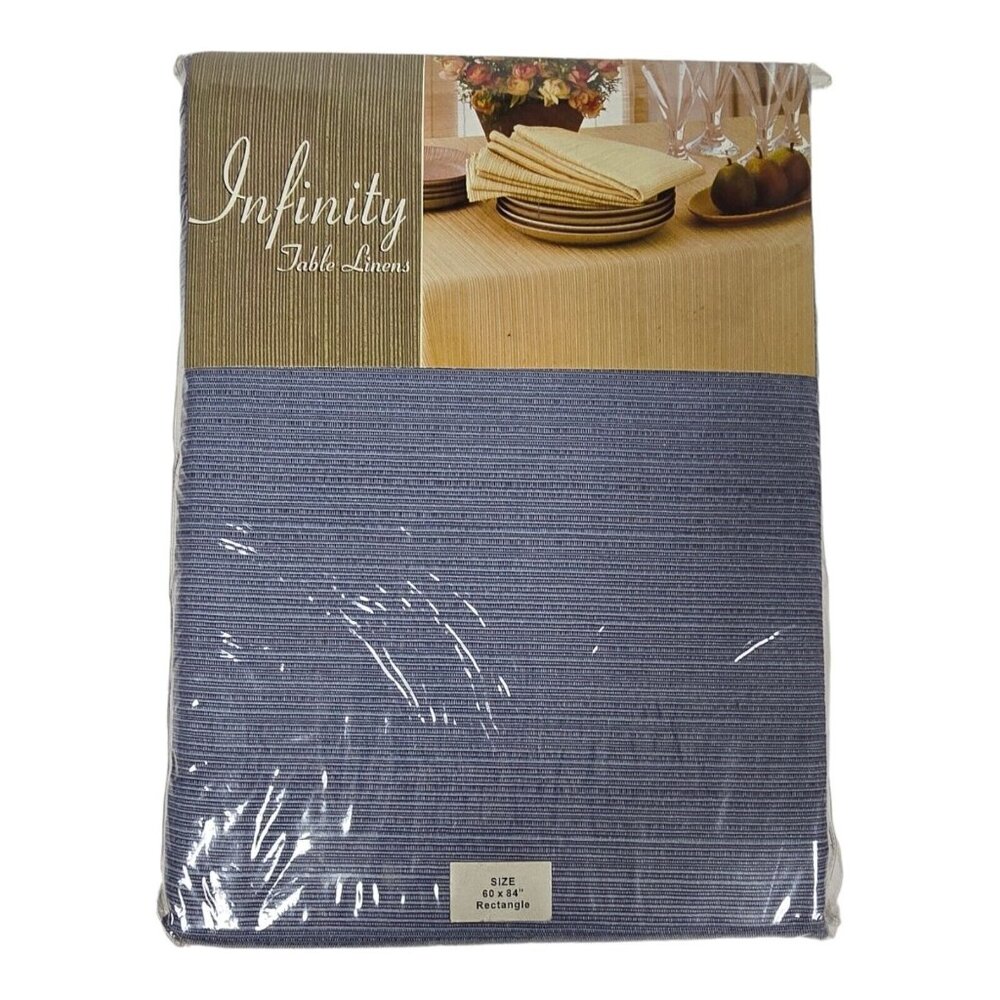 Infinity Table Linens Tablecloth Blue Ribbed 60x84” Oblong Dining Room Covering